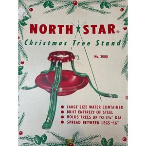 Vintage North Star No 2000 Christmas Tree Stand Red Green Steel Mid Century Box